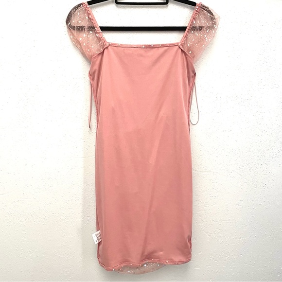 Double Crazy Dusty Pink Square Neck Contrast Sequin Mesh Bodycon Dress - Picture 9 of 10